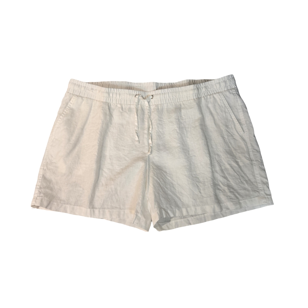 Women's White Linen Shorts, XXL